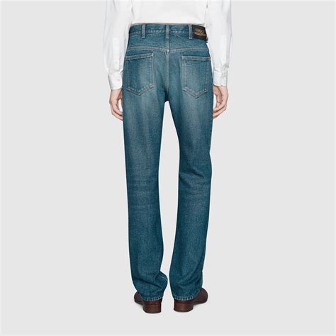 gucci jean délavé|Pantalon regular en jean délavé en bleu .